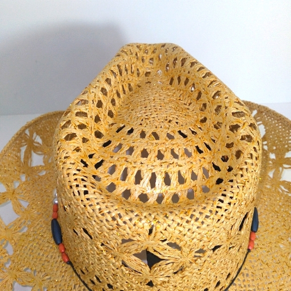 ANPA LIVING THE STYLE Gold Flake Bohemian Bead Band Cowgirl Hat 100% Handmade - Picture 6 of 10